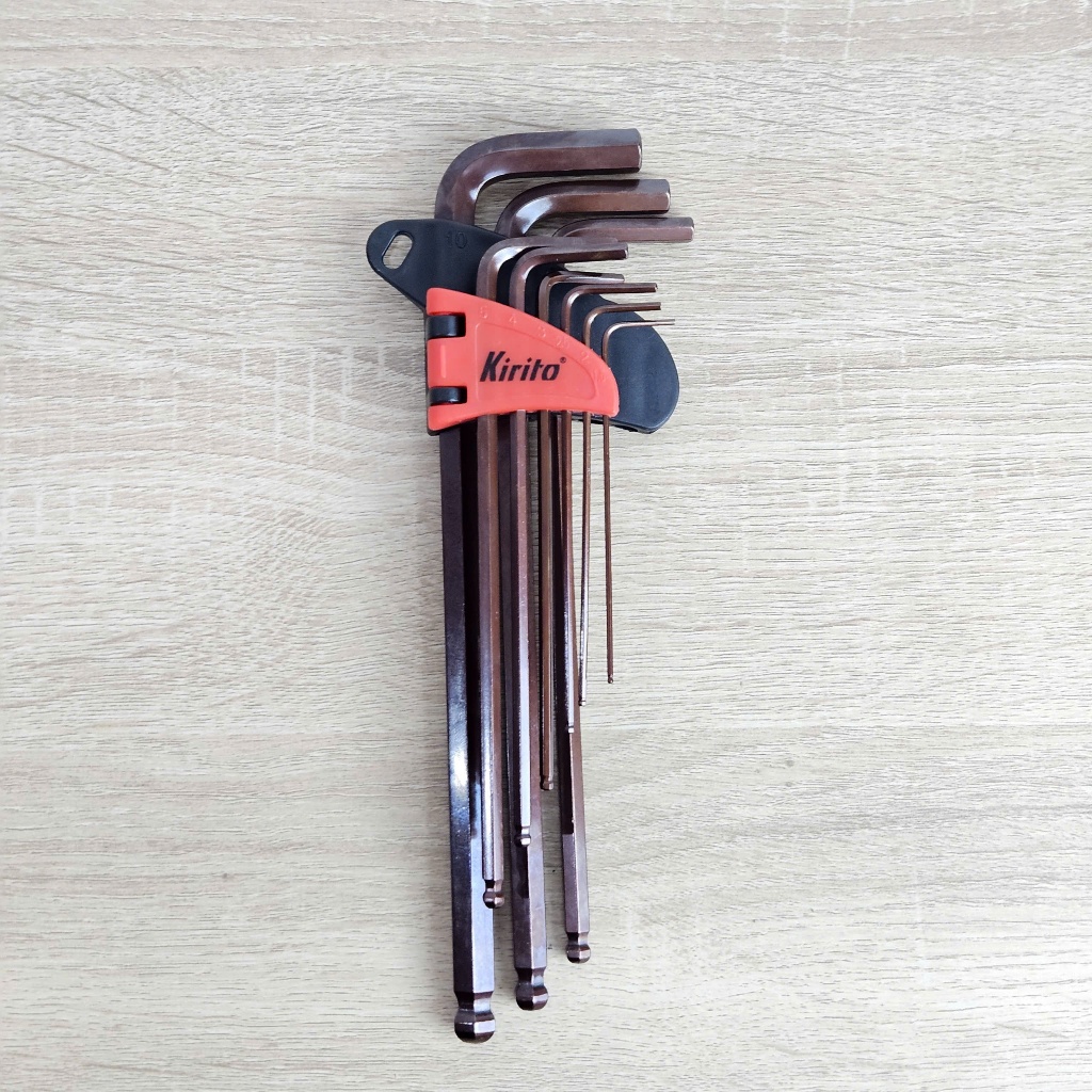 Bộ Lục Giác Bi Màu KIRITO 9 Cây 1.5-10mm Chữ L, Thép S2 Cao Cấp Không Gỉ Chính Hãng