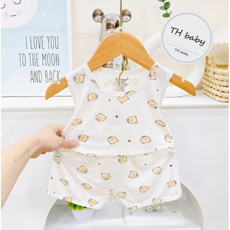 Bộ quần áo BA LỖ sát nách thun lạnh họa tiết thú đáng yêu cho bé trai bé gái 4-14kg