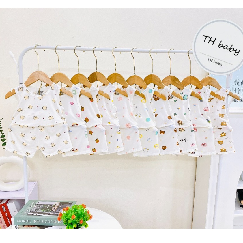 Bộ quần áo BA LỖ sát nách thun lạnh họa tiết thú đáng yêu cho bé trai bé gái 4-14kg