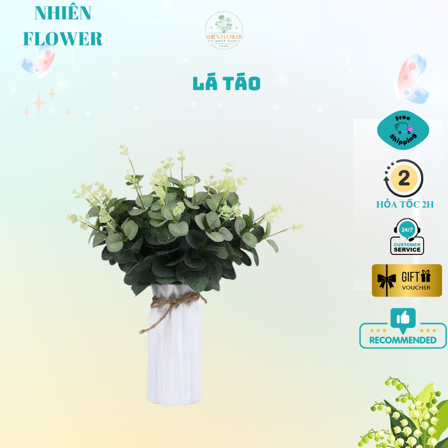 Sỉ 10-20 Cành Lá Bạch Đàn, Lá Táo Nhân Tạo, Trang Trí Hoa Kẽm Nhung, Hoa Sáp, Giỏ Quà Tặng, Handmade