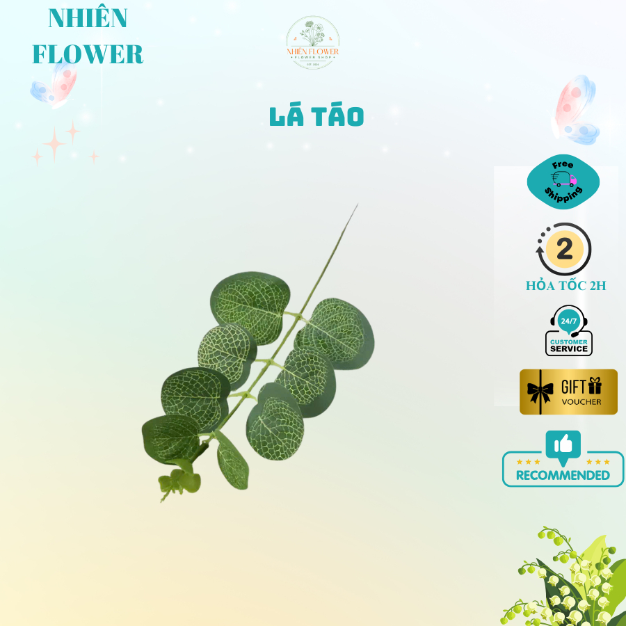Sỉ 10-20 Cành Lá Bạch Đàn, Lá Táo Nhân Tạo, Trang Trí Hoa Kẽm Nhung, Hoa Sáp, Giỏ Quà Tặng, Handmade