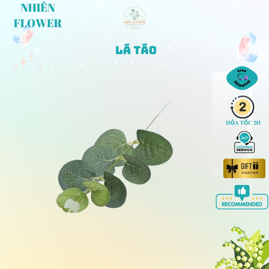 Sỉ 10-20 Cành Lá Bạch Đàn, Lá Táo Nhân Tạo, Trang Trí Hoa Kẽm Nhung, Hoa Sáp, Giỏ Quà Tặng, Handmade