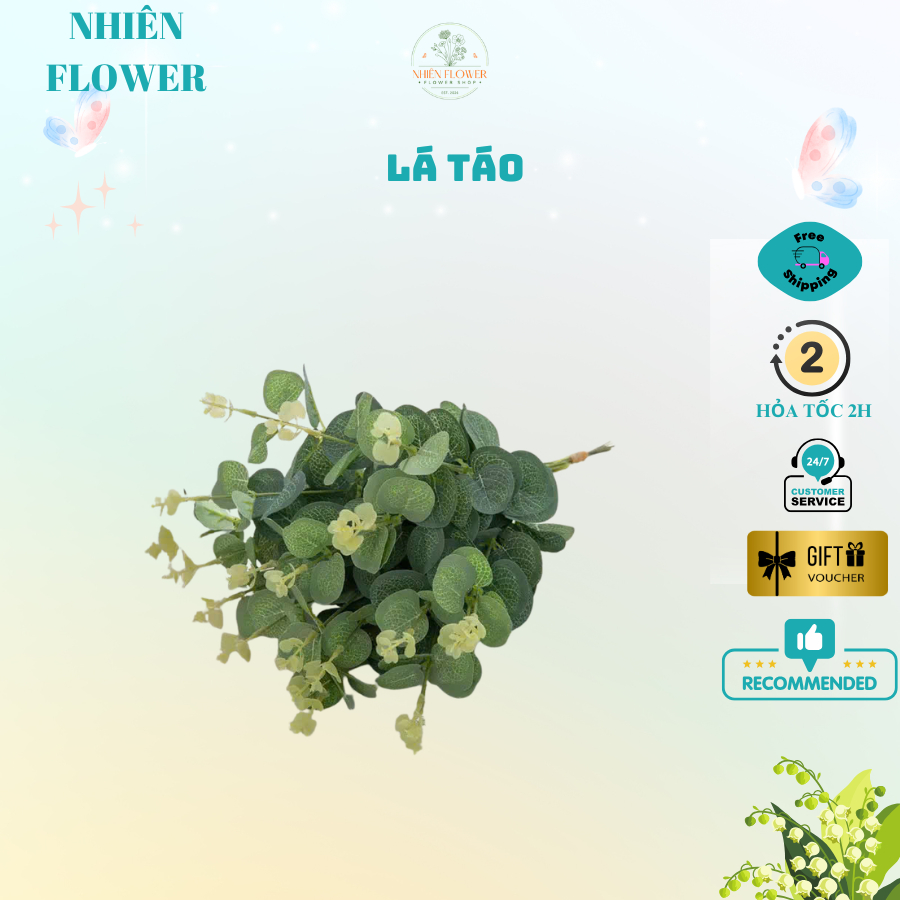 Sỉ 10-20 Cành Lá Bạch Đàn, Lá Táo Nhân Tạo, Trang Trí Hoa Kẽm Nhung, Hoa Sáp, Giỏ Quà Tặng, Handmade