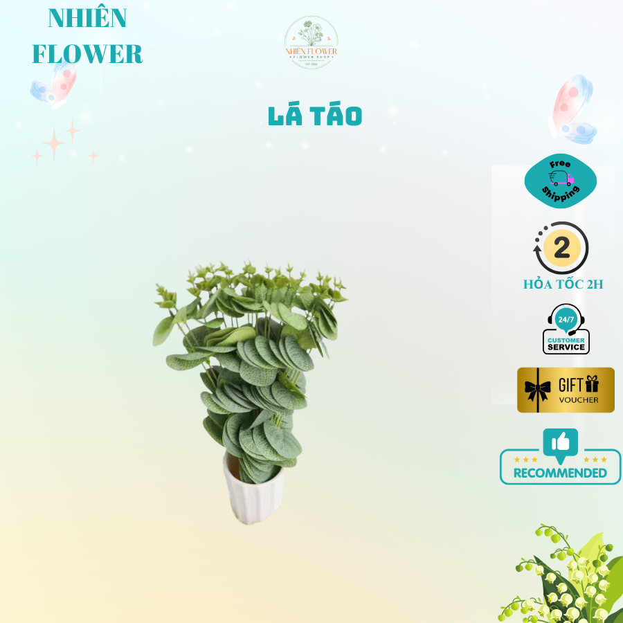 Sỉ 10-20 Cành Lá Bạch Đàn, Lá Táo Nhân Tạo, Trang Trí Hoa Kẽm Nhung, Hoa Sáp, Giỏ Quà Tặng, Handmade