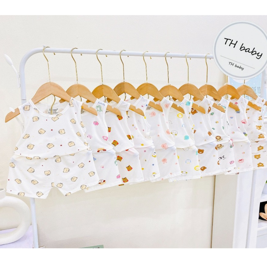 Bộ quần áo BA LỖ sát nách thun lạnh họa tiết thú đáng yêu cho bé trai bé gái 4-14kg