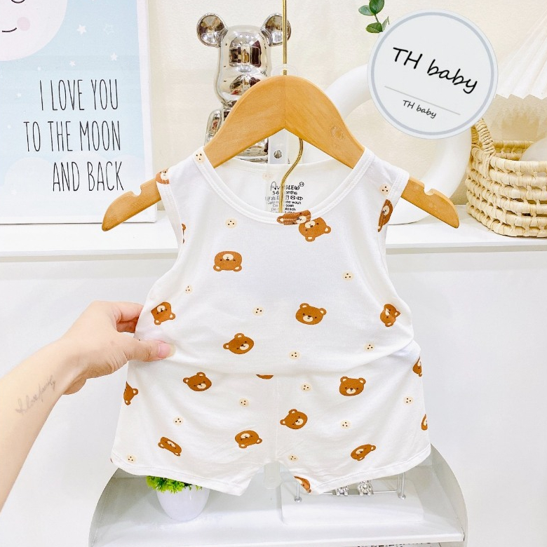 Bộ quần áo BA LỖ sát nách thun lạnh họa tiết thú đáng yêu cho bé trai bé gái 4-14kg