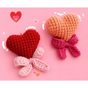 Móc khóa len handmade trái tim tình yêu + nơ móc khóa đồ thủ công