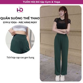 Quần suông tập yoga, gym, thể thao, mặc hàng ngày model 742 Tuấn HD cạp cao gen bụng co giãn 4 chiều