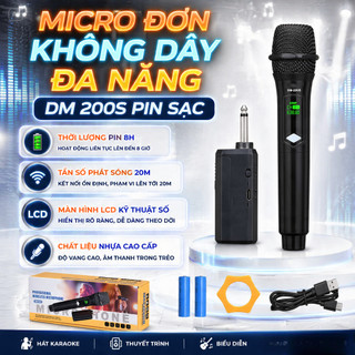 Micro Đa Năng DM 200S (1 cây) Tăng Âm Chống Nhiễu Dành Cho Tất Cả Loa Kéo, Amply Hỗ Trợ Zack 6.5mm.