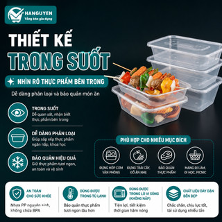 Combo 50 hộp chữ nhật nhựa Việt Nhật bảo quản thực phẩm kín khí tiện lợi an toàn - 6635 - 6636 - 6637
