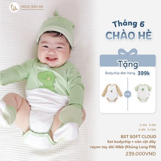 M&B (0-12M) Bodychip dài tay và nón cột dây vải Viscose co giãn 4 chiều mềm mịn cho bé sơ sinh.