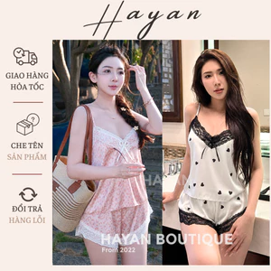 HT99 Bộ ngủ sexy 2 dây lụa hách dáng, đầm ngủ lụa phối ren mặc nhà gợi cảm HT99
