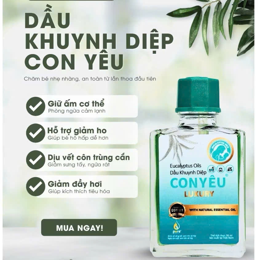 Dầu Khuynh Diệp Cho Bé Con Yêu 30mL – Giữ Ấm, Phòng Cảm, Giảm Ho, Ngừa Sổ Mũi Tinh Dầu Thiên Nhiên