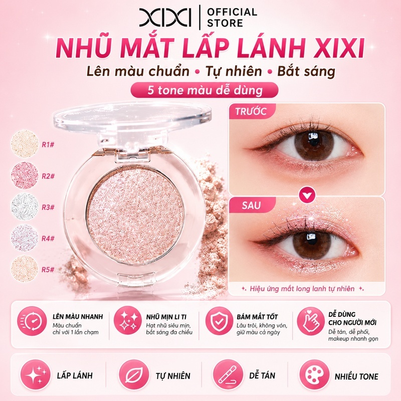 Xixi Phấn Bắt Sáng & Mắt – Ngọc Trai Nhiều Màu, Siêu Mịn, Lâu Trôi, Dễ Tán, Dùng Mặt & Mắt D728