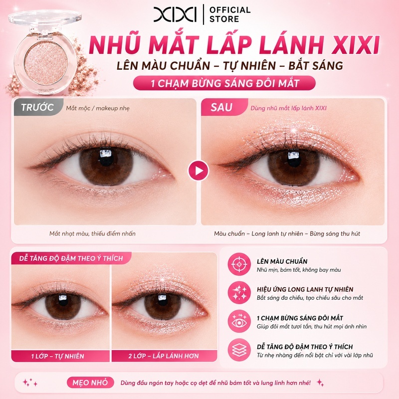 Xixi Phấn Bắt Sáng & Mắt – Ngọc Trai Nhiều Màu, Siêu Mịn, Lâu Trôi, Dễ Tán, Dùng Mặt & Mắt D728