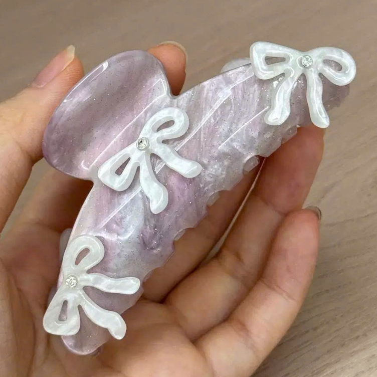 Kẹp Tóc Nữ Càng Cua Đính Đá & Charm Nơ, Trái Tim Tiểu Thư – Phụ Kiện Tóc Nữ Ngọt Ngào, Đài Các