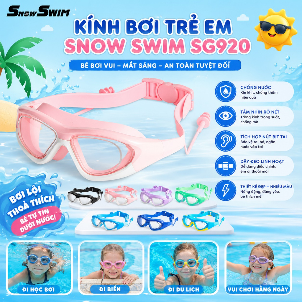 Kính bơi Snow Swim SG920 | Yongbo cho trẻ em từ 3-10 tuổi, khả năng chống nước và sương mờ tốt, giá rẻ nhưng có võ