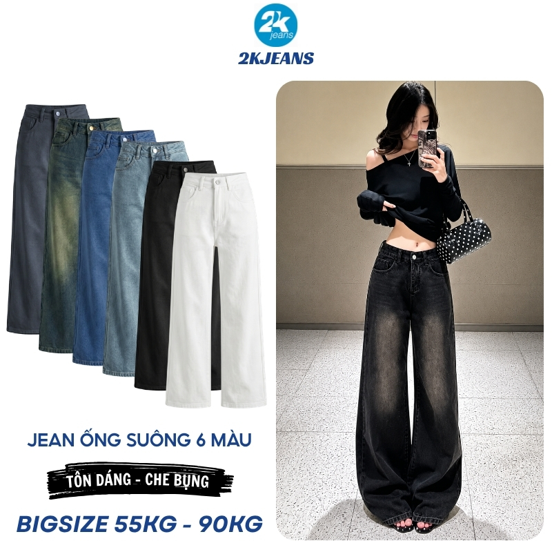 Quần Jean Nữ Bigsize MS105 Ống Suông Rộng Lưng Cao Nhiều Màu Tôn Dáng Mặc Đi Biển 55-90kg 2KJEANS | BigBuy360 - bigbuy360.vn