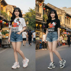 Áo Thun Nam Nữ Bape x Hello Kitty Hình In Dễ Thương Form Rộng Tay Lỡ Vải Cotton 2 Chiều. Áo Phông Nữ Bape x Hello Kitty.