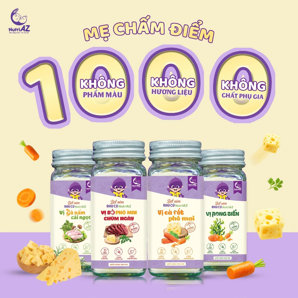Hạt Nêm Cho Bé Ăn Dặm NutriAZ, Gia Vị Ăn Dặm Rau Củ An Toàn Cho Bé Từ 6 Tháng Tuổi, Không Muối