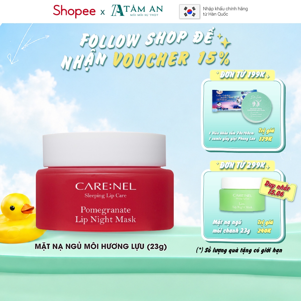 Mặt nạ ngủ môi tẩy tế bào chết môi dưỡng môi lựu đỏ CARE:NEL POMEGRANATE LIP NIGHT MASK 23g