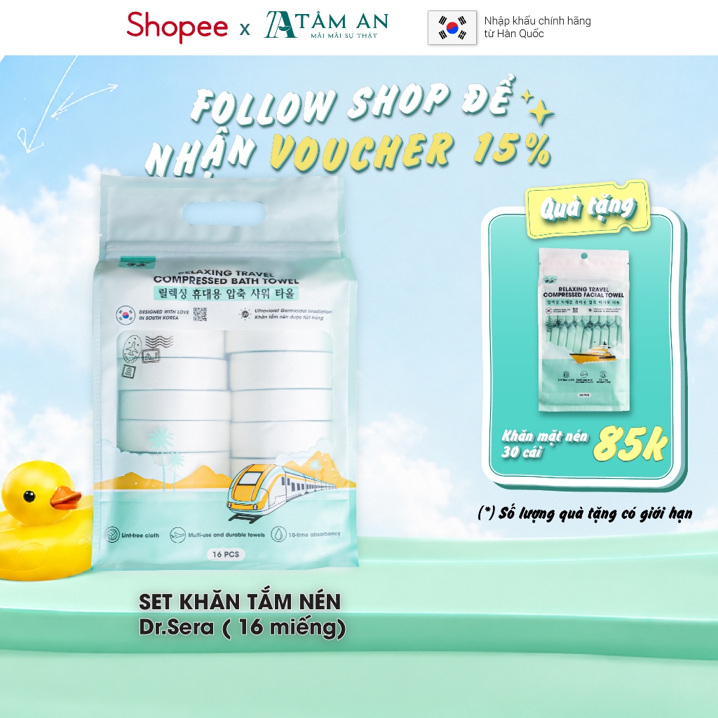 [MUA 1 TẶNG 1] Khăn tắm nén du lịch cotton tiệt trùng UV mềm mịn phù hợp du lịch DR.SERA