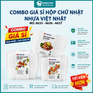 Combo 50 hộp chữ nhật nhựa Việt Nhật bảo quản thực phẩm kín khí tiện lợi an toàn - 6635 - 6636 - 6637