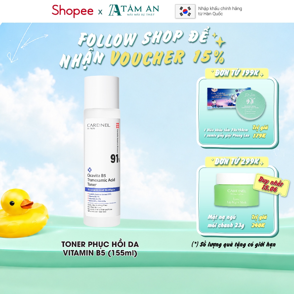 Toner dưỡng ẩm vitamin B5 centella phục hồi da CARENEL CICA VITA B5 TRANEXAMIC ACID 155ml