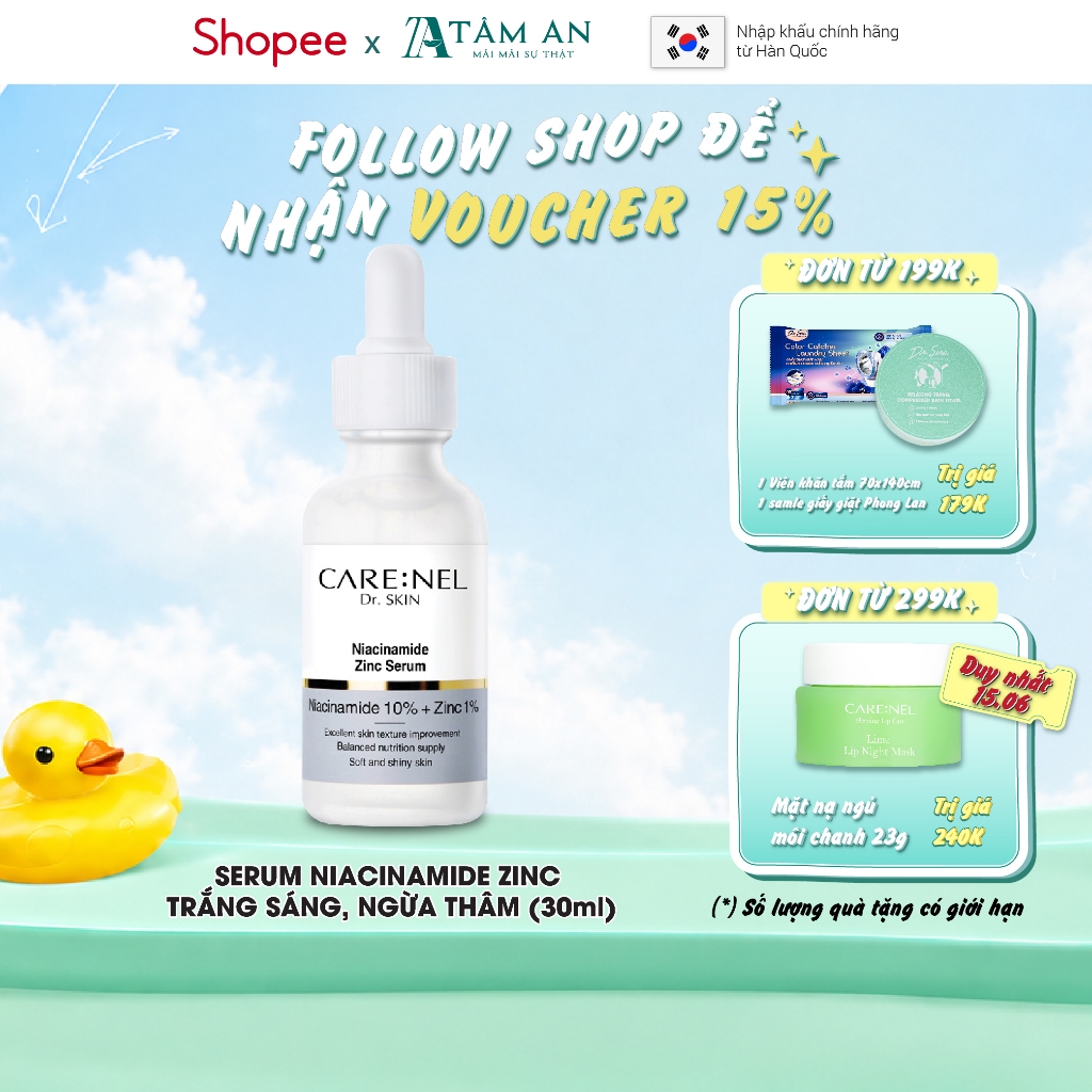 Serum Niacinamide 10% kẽm centella dưỡng ẩm mờ thâm nám CARE:NEL NIACINAMIDE 10% ZINC PCA 1% 30ml