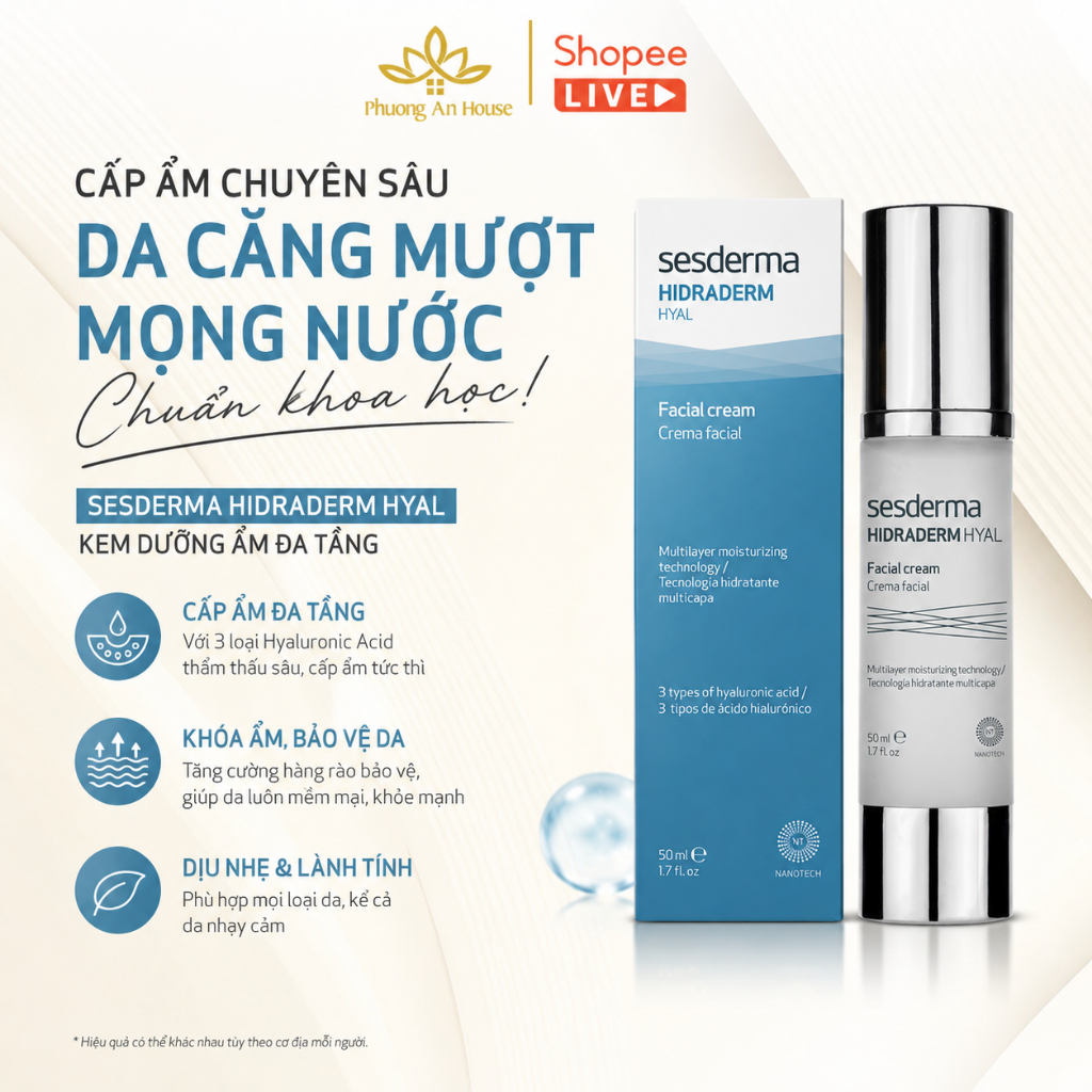 KEM DƯỠNG ẨM CHUYÊN SÂU ĐA PHÂN TỬ SESDERMA HIDRADERM HYAL 50ML - Phương An House
