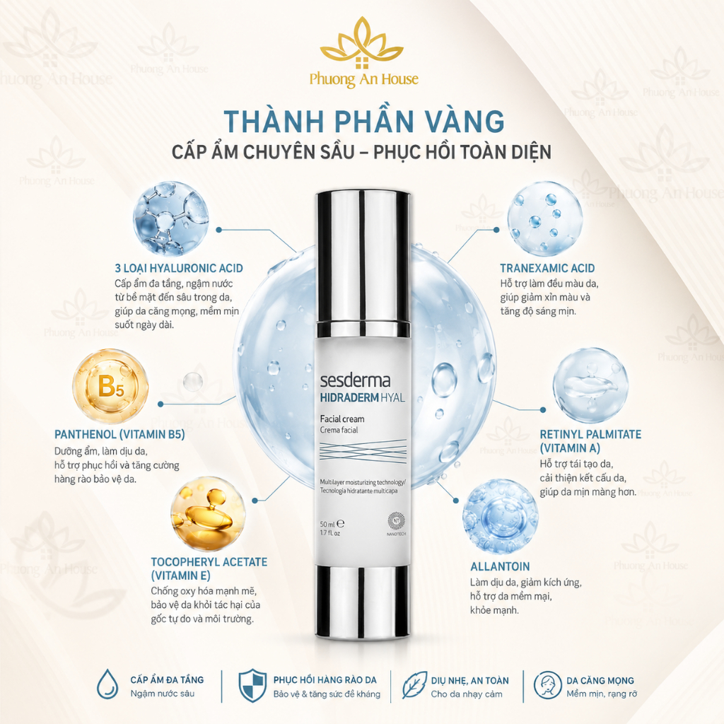 KEM DƯỠNG ẨM CHUYÊN SÂU ĐA PHÂN TỬ SESDERMA HIDRADERM HYAL 50ML - Phương An House