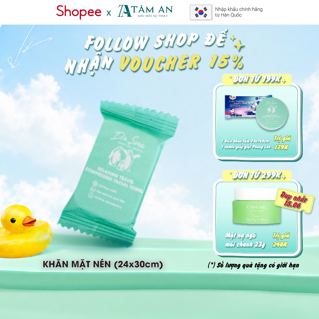 Khăn nén cotton tiệt trùng UV mềm mịn an toàn với mọi làn da DR.SERA COMPRESSED TOWEL