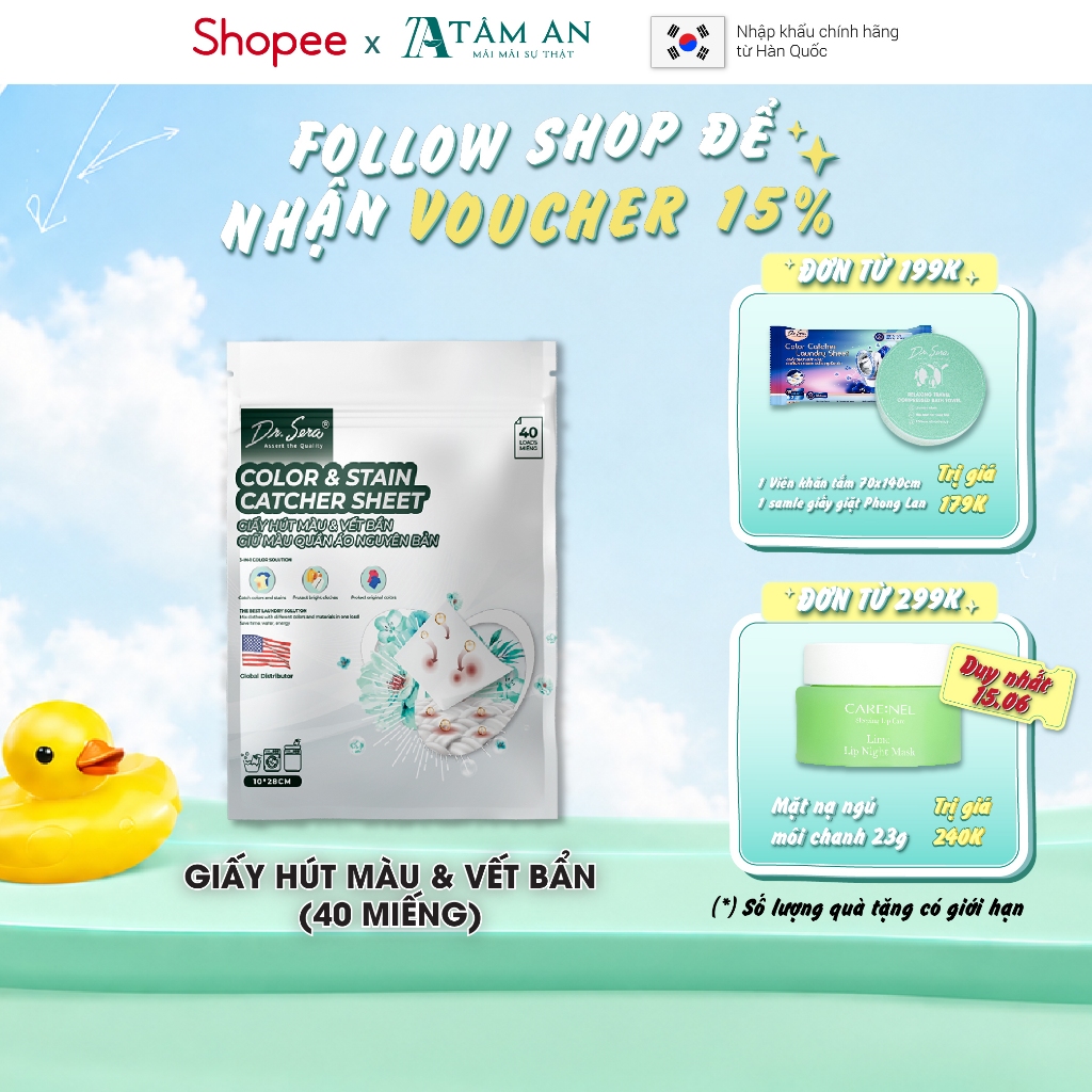Giấy hút màu và vết bẩn, giữ màu quần áo nguyên bản Dr.Sera Color and Stain Catcher Sheet (10x28cm)