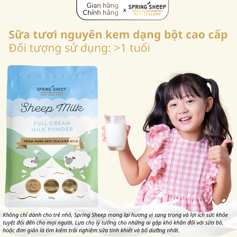 [KHÔNG KÈM THÌA] Sữa Cừu Spring Sheep Nguyên Kem Dạng Túi 350G & 850G Cho Bé >1Y Đủ Tem Phụ Xác Thực