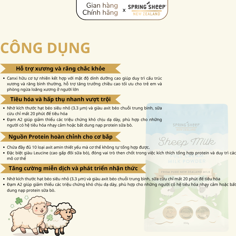 [KHÔNG KÈM THÌA] Sữa Cừu Spring Sheep Nguyên Kem Dạng Túi 350G & 850G Cho Bé >1Y Đủ Tem Phụ Xác Thực