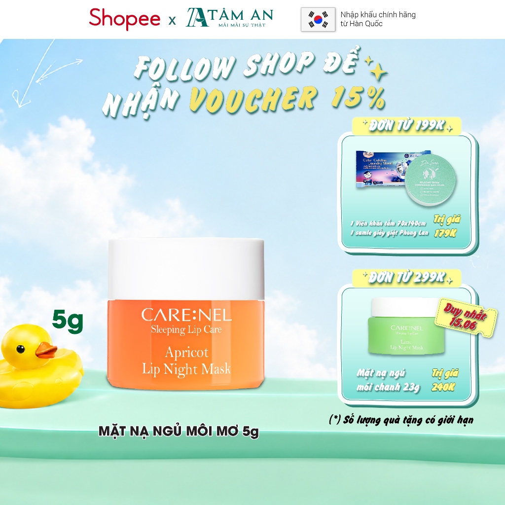 Mặt nạ ngủ môi tẩy tế bào chết môi dưỡng môi mơ CARE:NEL APRICOT LIP NIGHT MASK 5g