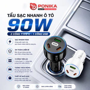 Tẩu Sạc Nhanh Ô Tô 90W 3 IN 1 - USB QC3.0 + 2 PD, Hàng Chính Hãng Phụ Kiện Ô Tô