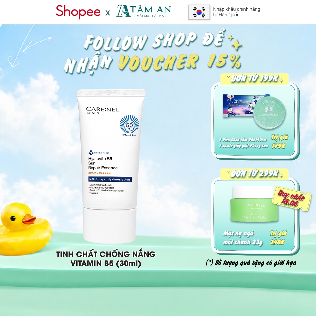 Kem chống nắng dưỡng ẩm phục hồi B5 cho da nhạy cảm CARE:NEL HYALUVITA B5 SUN ESSENCE SPF50+/PA++++