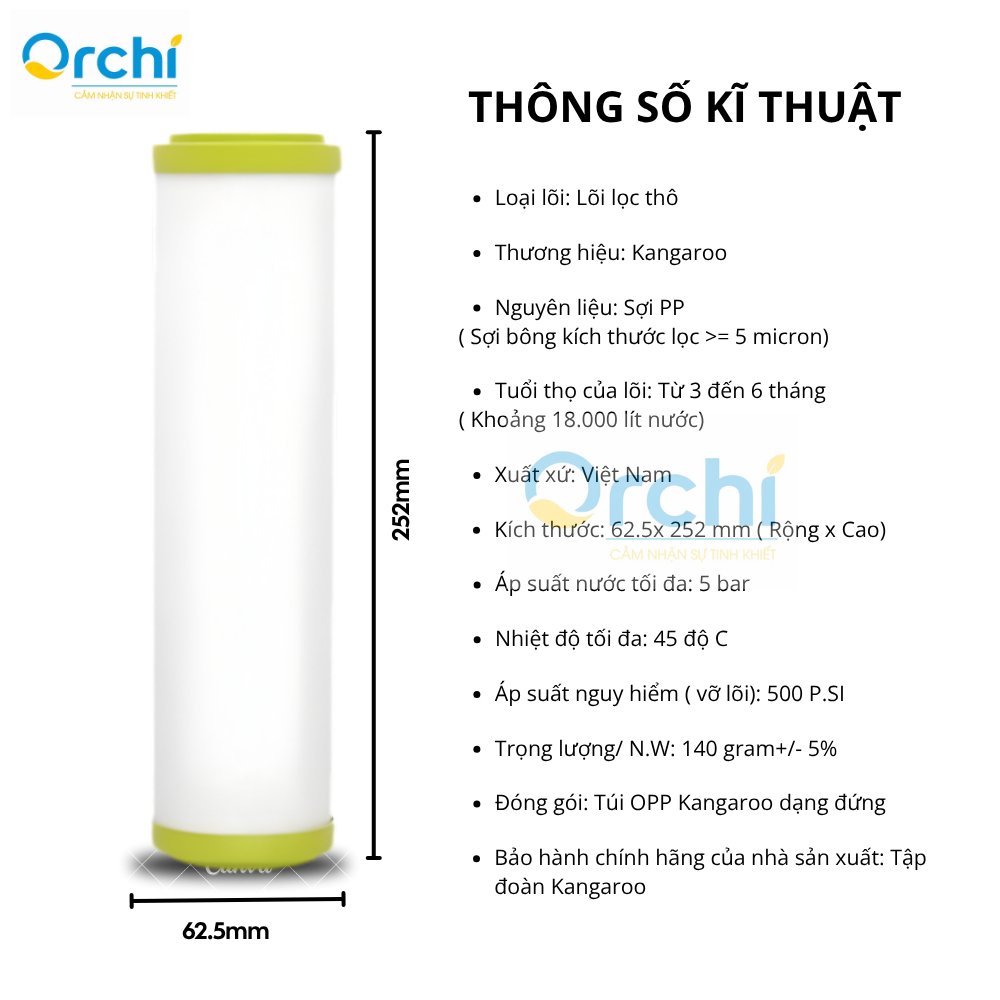 Combo 5 Lõi Lọc Số 1 ECO Kangaroo Chính Hãng Tiết Kiệm Lọc Cặn Bẩn Lên Đến 5 Micron Hiệu Quả