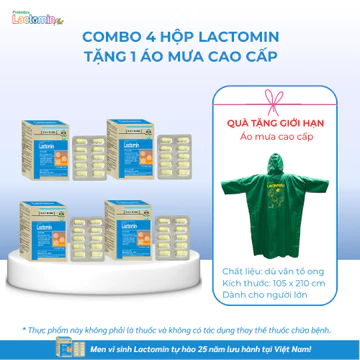 Combo 4 hộp Lactomin (viên), bổ sung lợi khuẩn, hỗ trợ giảm tiêu chảy, táo bón, phân sống, cân bằng hệ vi sinh ruột