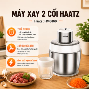 Máy Xay Thịt Đa Năng Haatz HMG168 500W 2 Cối Inox Và Thủy Tinh Xay Nhanh Tặng Bộ Đánh Ruốc