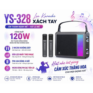 Loa Kéo Xách Tay Karaoke SU-YOSD YS-328 Công Suất 120W Có Hiệu Ứng Đèn LED, Chất Âm Chắc Ấm, Kèm 2 Míc Hát Nhẹ Hút Tiếng