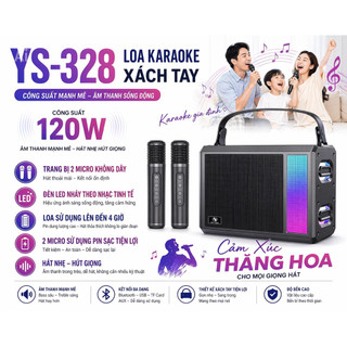 Loa Kéo Xách Tay Karaoke SU-YOSD YS-328 Công Suất 120W Có Hiệu Ứng Đèn LED, Chất Âm Chắc Ấm, Kèm 2 Míc Hát Nhẹ Hút Tiếng