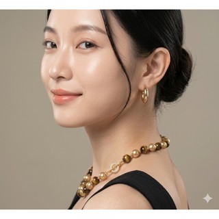 [N1125] Vòng Cổ, Dây Chuyền Mix Ngọc Nhân Tạo Kem Và Đá Mắt Hổ Tự Nhiên, Sang Trọng - DAISYN