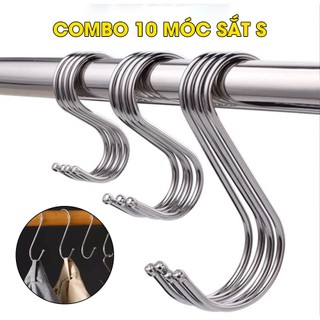 [Combo 10] Móc chữ S, Móc chữ S treo đồ Inox, Móc quần áo, treo đồ nhà bếp, nhà tắm, móc treo đồ đa năng