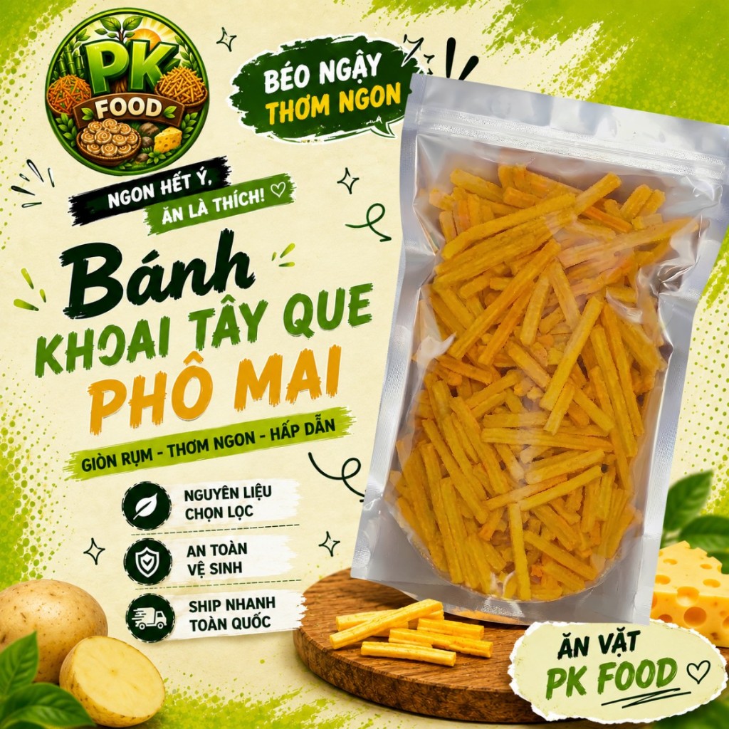 Combo 4 Bánh: Khoai Tây + Tăm Đậu + Neo Cay + Tam Giác - 1Kg - PK FOOD