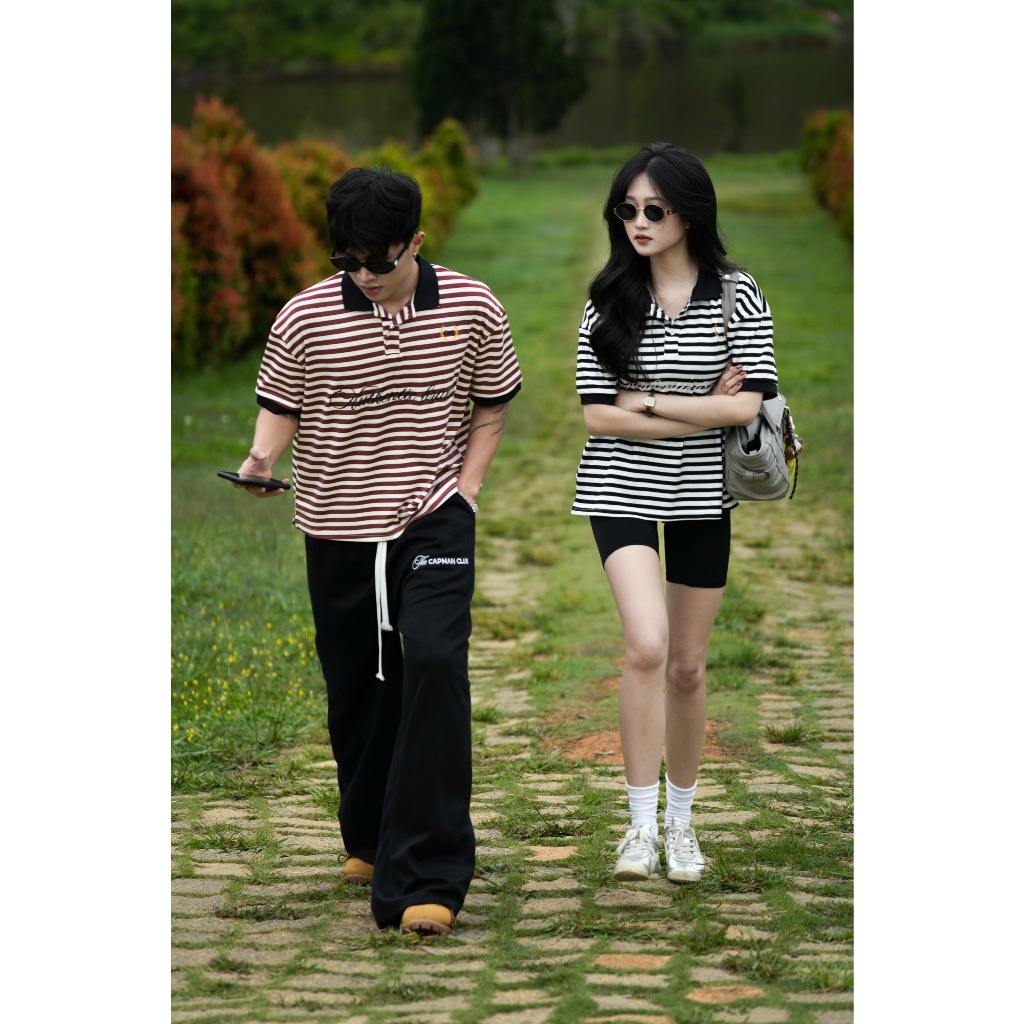 Áo thun Polo nam nữ sọc ngang STRY phom Boxy CAPMAN CLUB, áo polo unisex phom rộng trẻ trung thoải mái | BigBuy360 - bigbuy360.vn