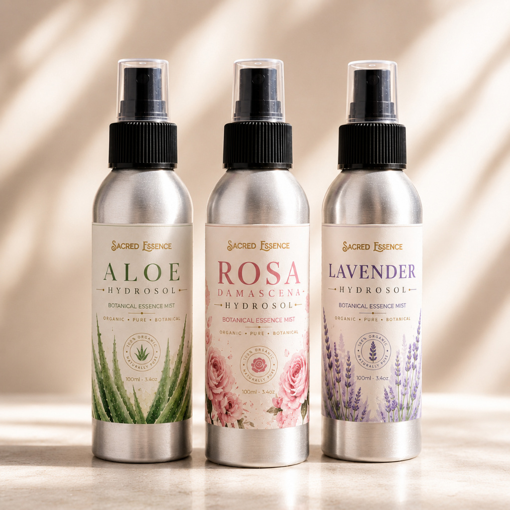 Xịt Khoáng Hydrosol Hữu Cơ | Lavender • Rosa Damascena • Aloe Vera | Bộ 3 Tiết Kiệm | Sacred Essence