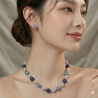 [N1047] Vòng Cổ Dây Chuyền Ngọc, Chuỗi Ngọc Trai Nhân Tạo, Xám Xanh Coban Sang Trọng Cho Nữ - DAISYN
