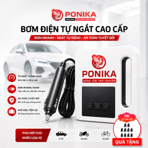Bơm Lốp Xe Ô Tô PONIKA 12V-5A Cắm Tẩu , Phiên Bản 2026, Tự Ngắt Cao Cấp - Bảo Hành 12 Tháng
